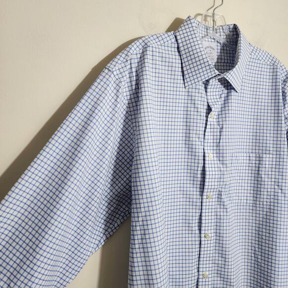 Brooks Brothers NWOT Regent fit non-iron blue check long sleeve shirt mens sz 17 - Picture 12 of 13